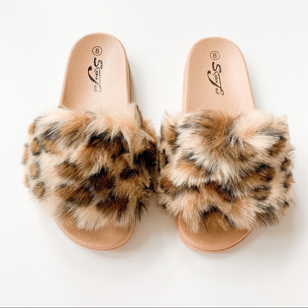 SuperJack Brown Leopard Faux Fur Sandals 407 - Picture 4 of 7